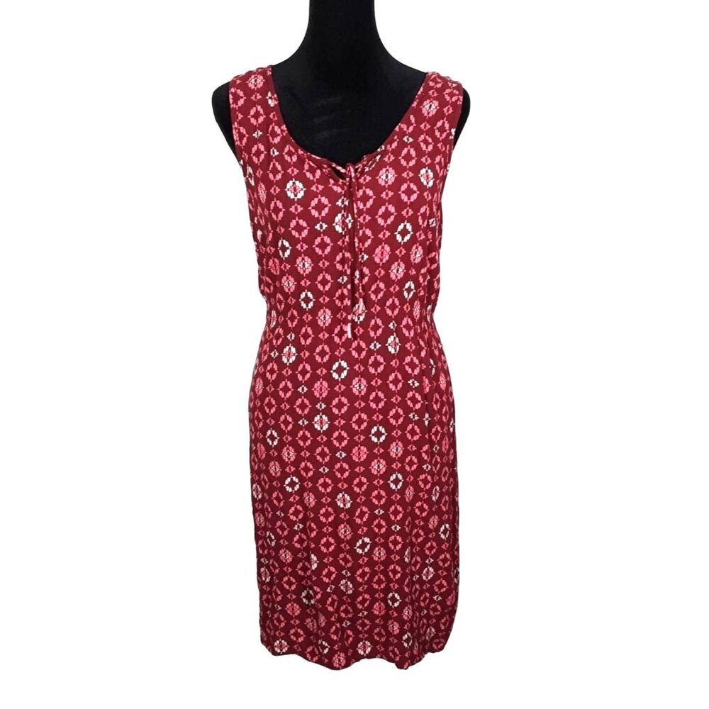 Eddie Bauer Womens Sleeveless Red Floral Dress Size 8 Knee Length Lightweight